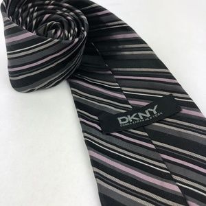 DKNY Men's Necktie 100% Silk Black purple gray tie